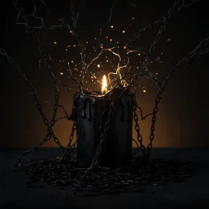 “Imagen del Ritual Rompe Hechizos rompiendo cadenas energéticas oscuras con luz dorada, estética esotérica premium.”