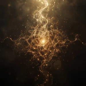 “Nudo de energía del Ritual Rompe Hechizos deshaciéndose con luz dorada, símbolo de eliminación de hechizos.”