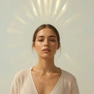 “Aura limpia y radiante del Ritual Rompe Hechizos con energía dorada resplandeciente.”