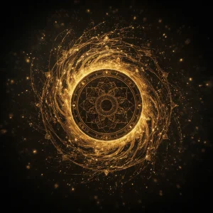 “Imagen del Ritual de Abundancia con energía dorada activando prosperidad, estilo esotérico profesional.”