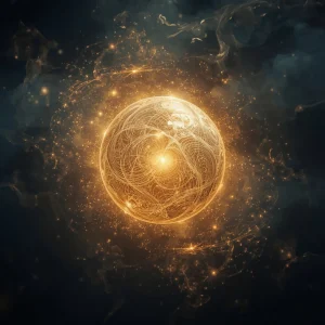 “Ritual Limpieza Profunda 9 Días con esfera dorada purificando energías densas, estética esotérica profesional.”