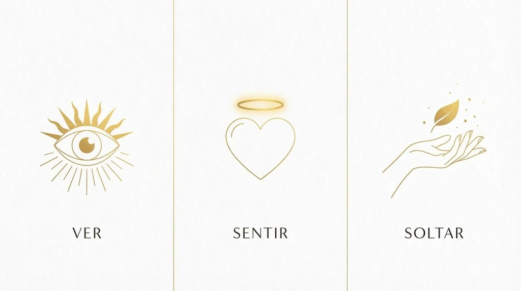 Infografía minimalista de visualización: ver, sentir y soltar.