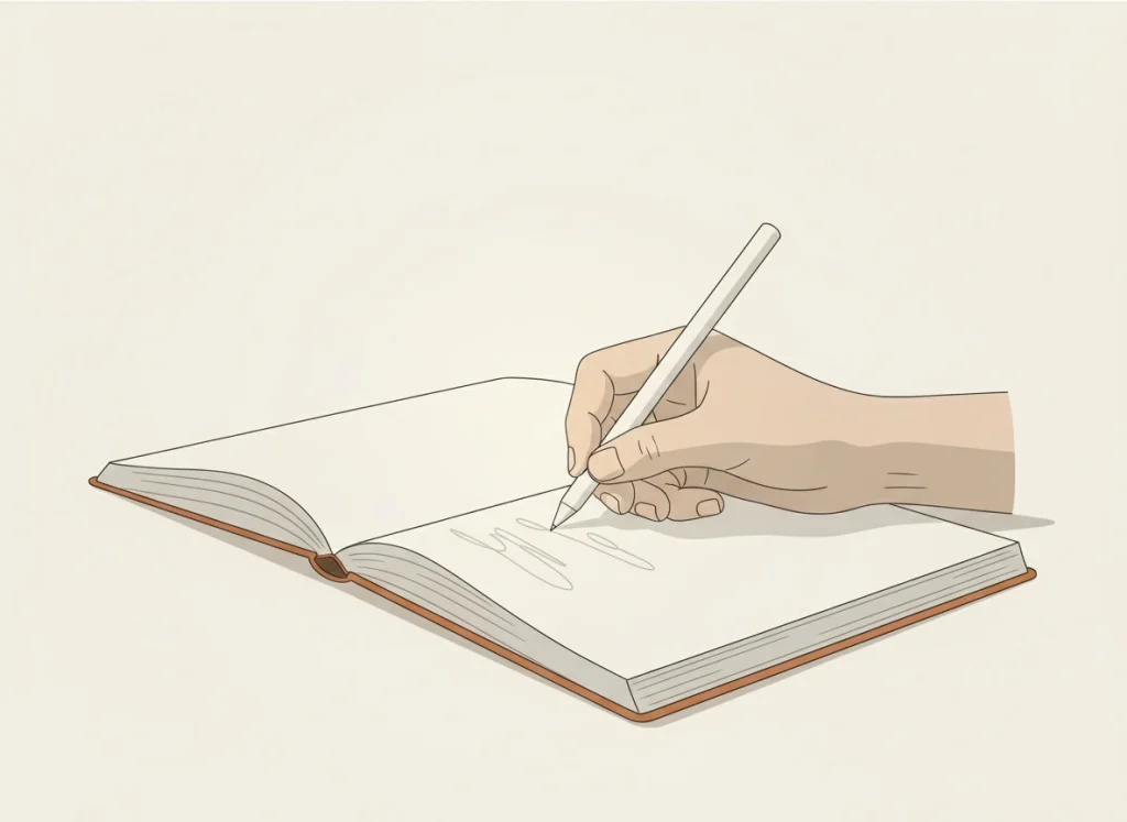 Persona escribiendo en un cuaderno para trabajar afirmaciones y emociones del chakra sacro