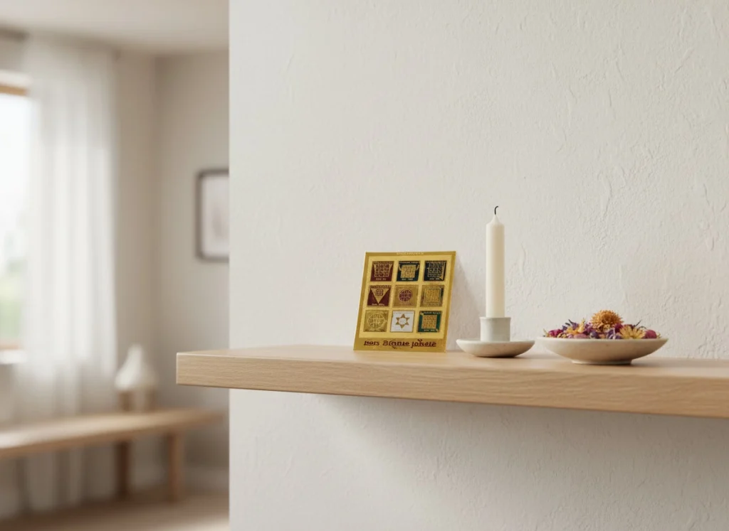 Yantra de los 9 planetas colocado en repisa o altar en casa